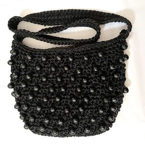 Vintage Walborg Black Crochet Beaded Purse Fully Lined Zip Top Close Fantastic!!